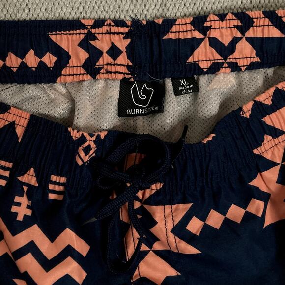 Burnside Swim Trunks Men XL Dark Navy Geometric Print Drawstring Beach Quick Dry - Picture 5 of 12